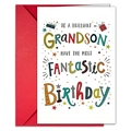 Kleurrijke verjaardagskaart voor kleinzoon met rode envelop en handgetekende tekst - Gefeliciteerd Kleinzoon - Kleurrijke Artistieke Belettering (T020401235)