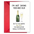 Funny birthday card with watercolor champagne illustration and a bright red envelope - T020401254