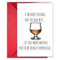 Detail view of funny birthday card with whiskey glass illustration and red envelope - Amber Whisky Glass Illustration (T020401259)