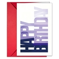 Detail view of Happy Birthday card with purple lettering and a vibrant red envelope - Purple Layered Shadow Typography Theme (T020401226)