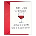 Funny birthday card with wine glass illustration and matching red envelope detail - T020401261