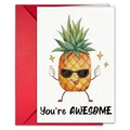 Creative greeting card with cool pineapple and red envelope, You're Awesome message - Pineapple Pattern (T020401185)