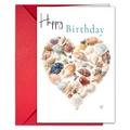 Detail of creative birthday card with shell heart design and red envelope on white base - Shell Heart