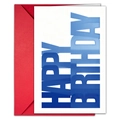 Detailed view of white Happy Birthday card with gradient blue text and red envelope - T020401230