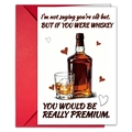 Detailed view of humor birthday card with whisky illustration and vibrant red envelope - T020401257