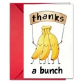 Funny 'Thanks a Bunch' banana card with a vibrant red envelope for special messages - Banana Pattern (T020401186)