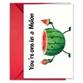 Creative greeting card with red envelope featuring a cute watermelon character design - Watermelon Pattern (T020401187)