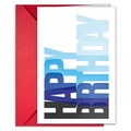 Modern Happy Birthday card with blue gradient text and a vibrant red envelope - T020401222