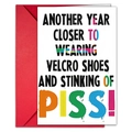 Funny birthday card with bold humor text and a vibrant red envelope set detail - Humorous Text Style (T020401169)