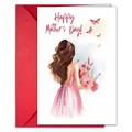 Macro detail of watercolor Mother's Day greeting card with red envelope and floral art - Pink Slip Dress With Butterflies (T020401271)