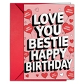 Carte d'anniversaire rose avec ballons cœur 3D et une enveloppe rouge assortie - Style de Typographie 3D (T020401206)