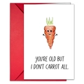 Funny birthday card with watercolor carrot illustration and humor pun text with red envelope - Cartoon Carrot Style (T020401174)