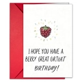 Detail of funny birthday card with berry illustration and red envelope gift set - Cartoon Raspberry Style (T020401175)