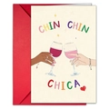 Grußkarten-Set für Paare mit rotem Umschlag und handgezeichneter Chin-Chin-Illustration - Anstoß-Feier Stil (T020401278)