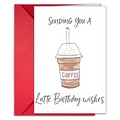 Detail showing a coffee illustration greeting card with a vibrant red envelope set - Cartoon Coffee Style (T020401176)
