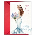 Close-up of Mother's Day card with watercolor illustration and red envelope - T020401276