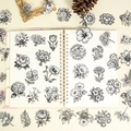 56 Schwarz-Weiße florale klare PET-Sticker für DIY-Scrapbooking und Tagebuchdekor - Schwarz-Weiß Floral Stil(T01042962)