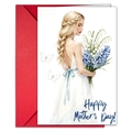 Detail of watercolor Mother's Day card with a floral lady illustration and red envelope - T020401275