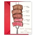 Close-up of humorous steak illustration on high-quality card with a red envelope - Steak Illustration Style A (T020401764)