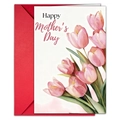 Set biglietto d'auguri per la Festa della Mamma con tulipani rosa e busta rossa coordinata - Stile Tulipano Rosa