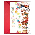 Lot de cartes de vœux Nouvel An avec illustrations et une enveloppe rouge vif - Motif de Célébration Festive(T020401753)