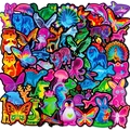 Set mit 56 neonfarbenen Tier-Graffiti-Aufklebern mit buntem Cyberpunk-Leuchtdesign - Neon-Tier-Stil (T01043034)