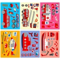 6er-Pack Cartoon-Rettungsfahrzeug-Puzzle-Aufkleber für frühkindliche Bildung und DIY-Spaß - Rettungsfahrzeug Thema (T01043020)