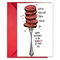 Funny steak birthday card with red envelope and creative Rarest of Them All pun - Steak Illustration Style C (T020401766)