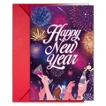 Juego de tarjetas de felicitación Año Nuevo con sobre rojo y diseño de fuegos - Estilo de Celebración de Fuegos Artificiales Púrpura (T020401747)