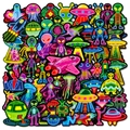 Neon Alien Graffiti Sticker Set mit Sci-Fi UFO und Raketen Motiven für Laptop Deko - Neon Alien Stil (T01043035)