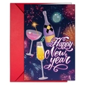Juego de tarjetas de felicitación de Feliz Año Nuevo con sobre rojo y fuegos artificiales - Estilo de Brindis con Champaña y Fuegos Artificiales (T020401749)