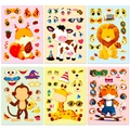 Pack de 6 hojas de pegatinas de animales DIY para niños con caras y accesorios creativos - Tema de Animales de Dibujos Animados(T01043030)