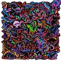 56-teiliges Set bunte Neon-Dinosaurier-Sticker mit T-Rex und Triceratops zur Dekoration - Neon Dinosaurier Stil (T01043025)