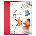 Glückwunschkarte zum Geburtstag mit Aquarell-Fuchs-Design und rotem Umschlag - Ruhender Fuchs Stil (T020401718)