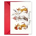 Funny animal themed birthday card featuring watercolor mice with a vibrant red envelope - Party Mouse (T020401732)