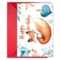 Aquarell Geburtstagskarte mit schlafendem Fuchs Motiv und rotem Briefumschlag - Schlafender Fuchs Stil (T020401719)