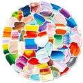 Set of 56 artistic oil painting palette stickers with heart design for journals - T01043038