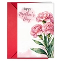 Biglietto festa della mamma con garofani rosa ad acquerello e busta rossa vivace - Stile Garofano Rosa