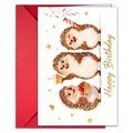 Greeting card set with funny cartoon hedgehogs and a red envelope for birthdays - Party Hedgehog (T020401734)