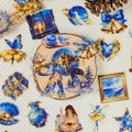 56Pcs vintage Klein blue and gold PET stickers with fantasy castle and stars motifs - 56 Pieces/Pack / Klein Blue (T01043021)