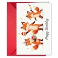 Cute fox illustration birthday card set with a red envelope and Happy Birthday text - Party Fox (T020401735)
