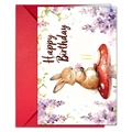 Set di biglietti d'auguri acquerello con coniglio su fungo e busta rossa - Stile Coniglio Su Fungo (T020401722)