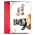 Set biglietto d'auguri acquerello con procione, busta rosso scuro e carta bianca - Stile Procione Con Bacca (T020401724)