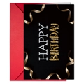 Neon style birthday card set with Happy Birthday text and vibrant red envelope - Black Gold Ribbon Birthday Card (T020402110)