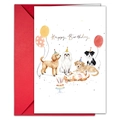 Funny animal birthday card with cute dogs and a red envelope for gifting - Five Dogs Party Style (T020401702)