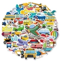 50 pegatinas de vehículos de dibujos animados con coches, barcos y aviones para niños - Ferry de Dibujos Animados (T01040595) / 50 Hojas