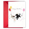 Dog themed happy birthday card with festive illustrations and a red envelope set - Three Running Puppies Style (T020401703)