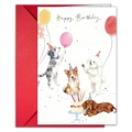 Divertente biglietto compleanno con cani acquerello e busta rossa vivace incluso - Stile Quattro Cani Celebrazione (T020401705)
