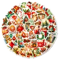 Lot de 50 stickers de Noël vintage imperméables avec Père Noël et motifs de rennes - Style d'Illustration de Noël (T01042179)