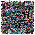 Neon Einhorn und Traumschloss Aufkleber Set mit satten Farben auf schwarzem Hintergrund - Neon Einhorn Stil (T01042740)